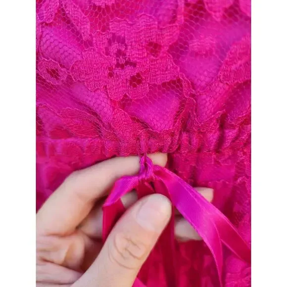 Vtg 60s 70s Union Made Barbie Hot Pink Empire Waist Lace Strappy Maxi Dress Sz S - Picture 5 of 8